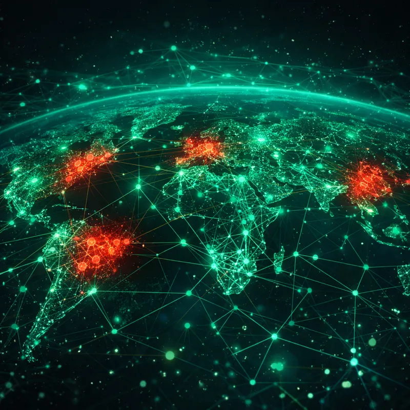 Global network topology showing threat clusters being identified and isolated